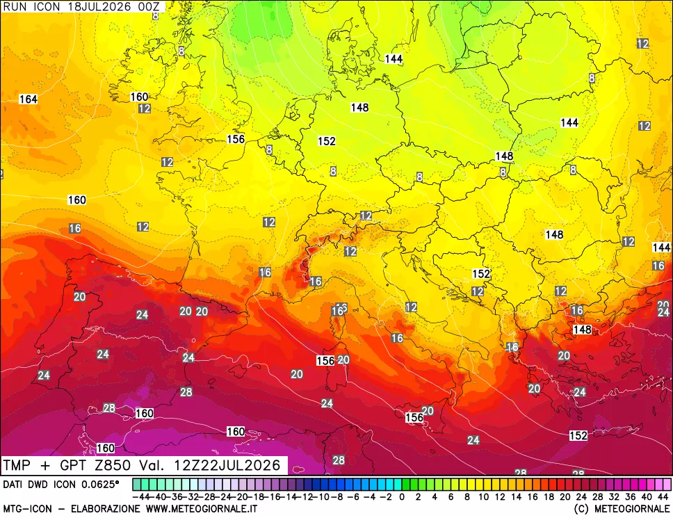 mappa 850 hPa Temp + GPT