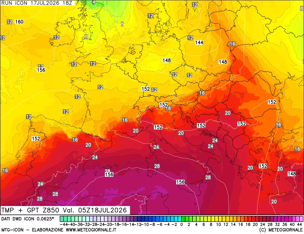 mappa 850 hPa Temp + GPT