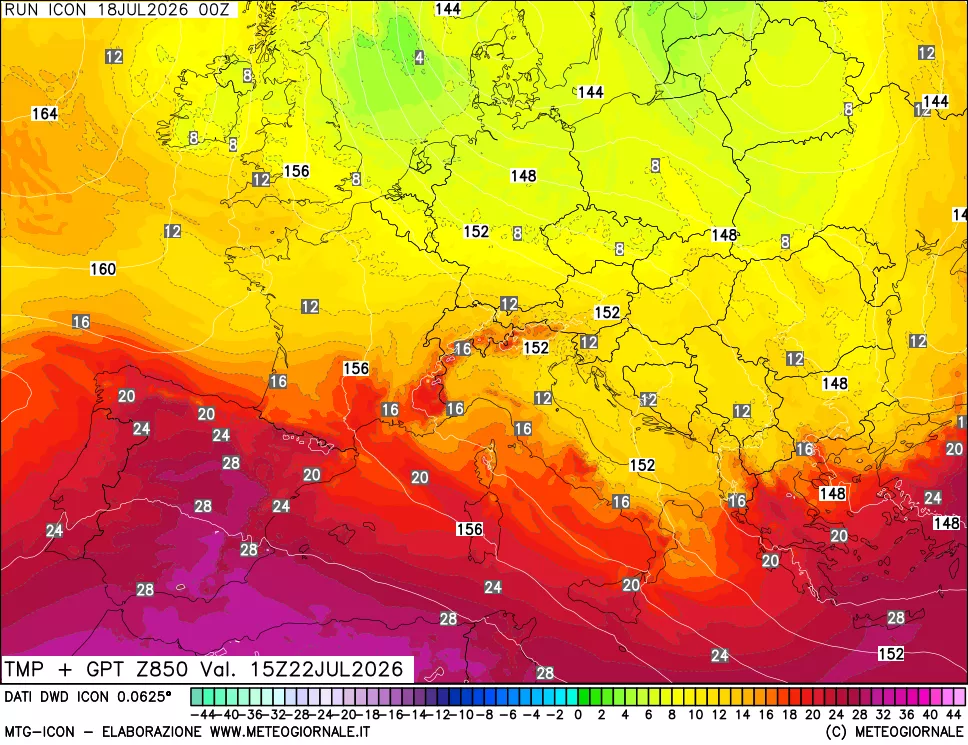 mappa 850 hPa Temp + GPT