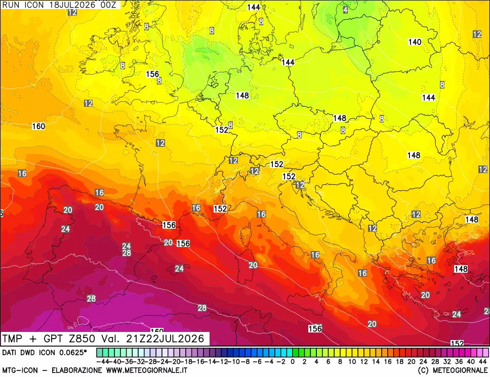 mappa 850 hPa Temp + GPT