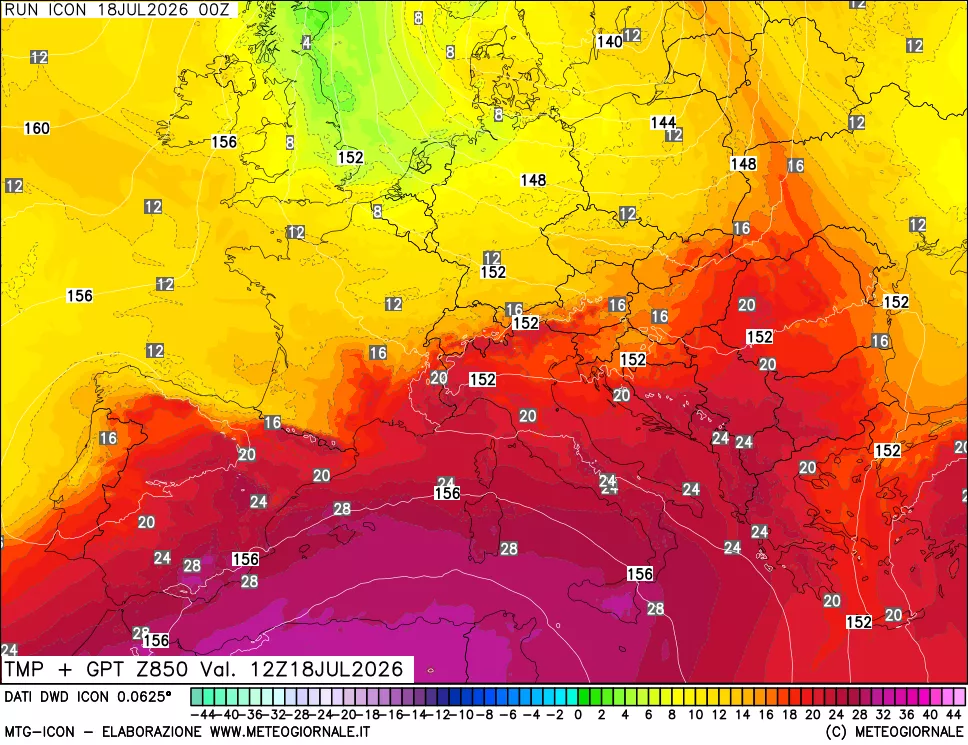 mappa 850 hPa Temp + GPT