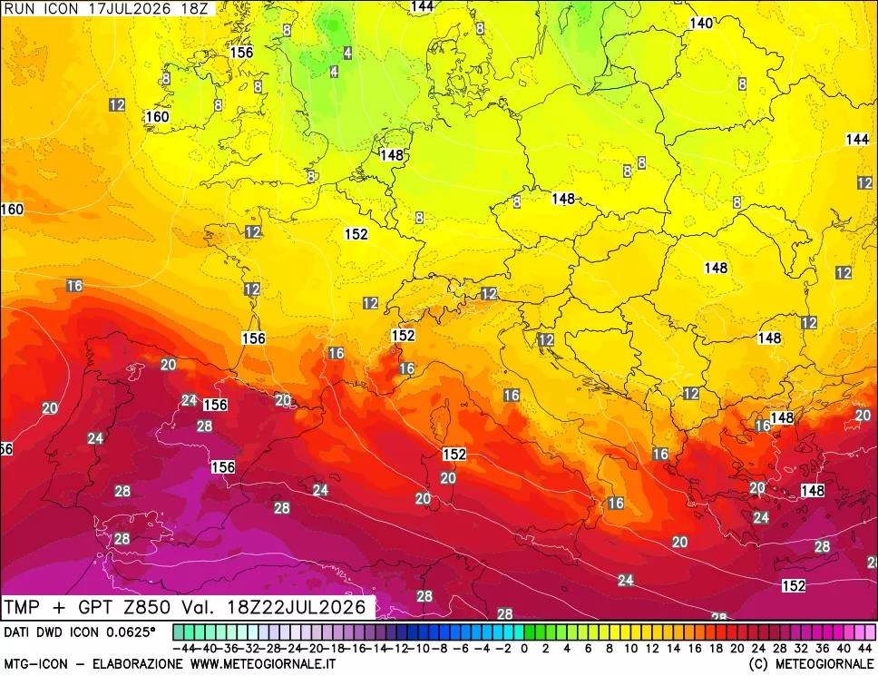 mappa 850 hPa Temp + GPT