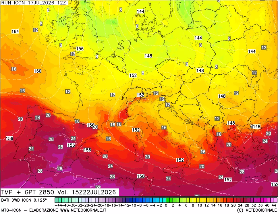 mappa 850 hPa Temp + GPT
