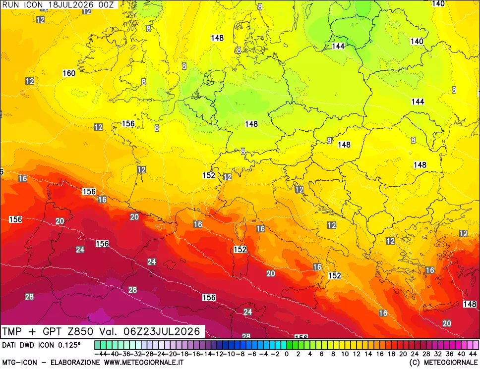 mappa 850 hPa Temp + GPT