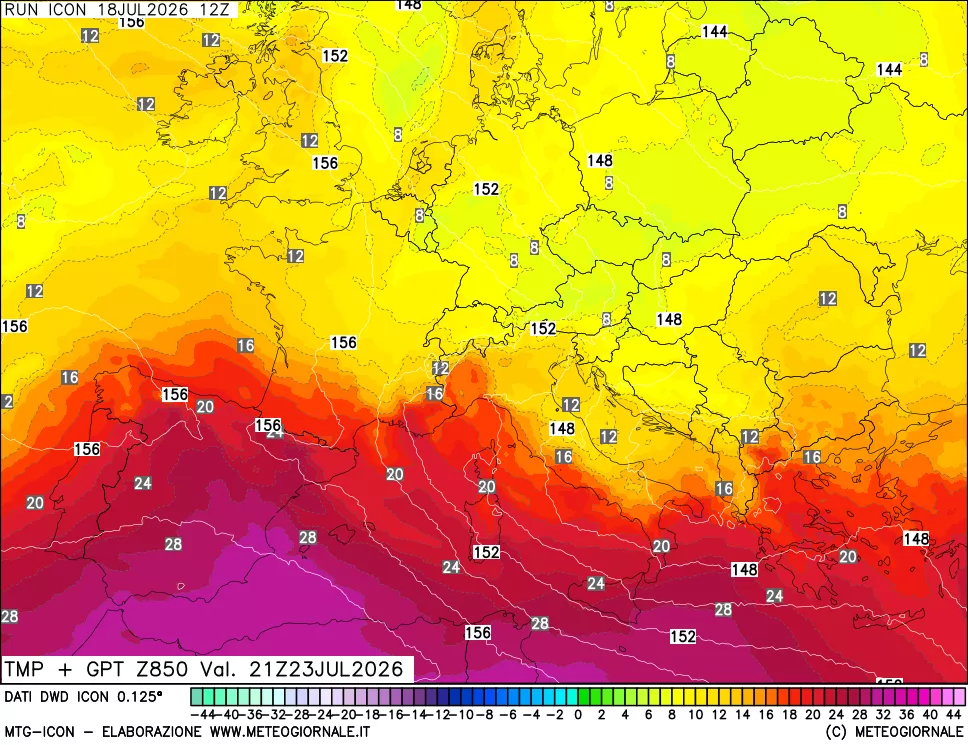 mappa 850 hPa Temp + GPT