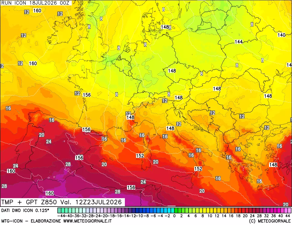 mappa 850 hPa Temp + GPT