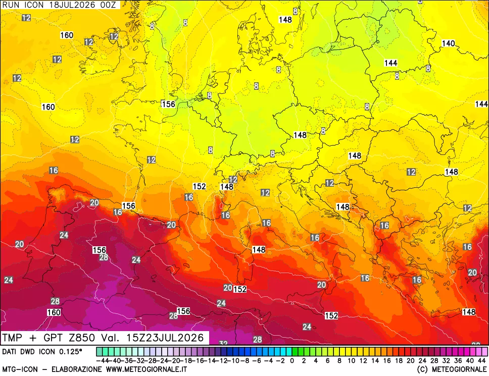 mappa 850 hPa Temp + GPT