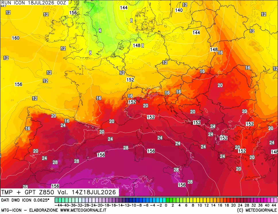 mappa 850 hPa Temp + GPT