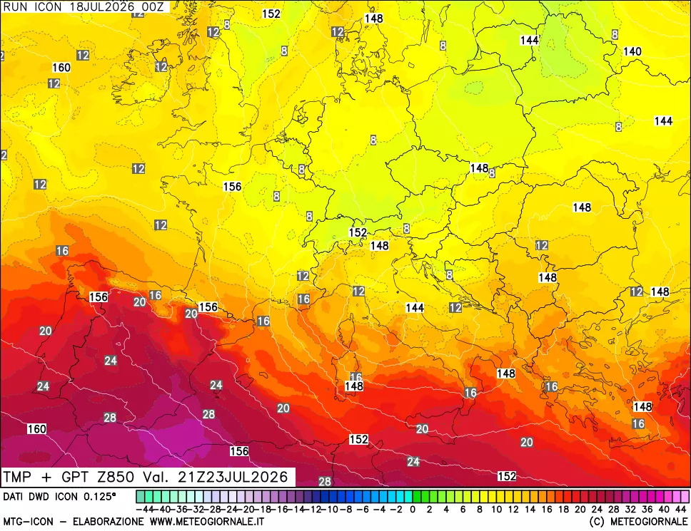mappa 850 hPa Temp + GPT