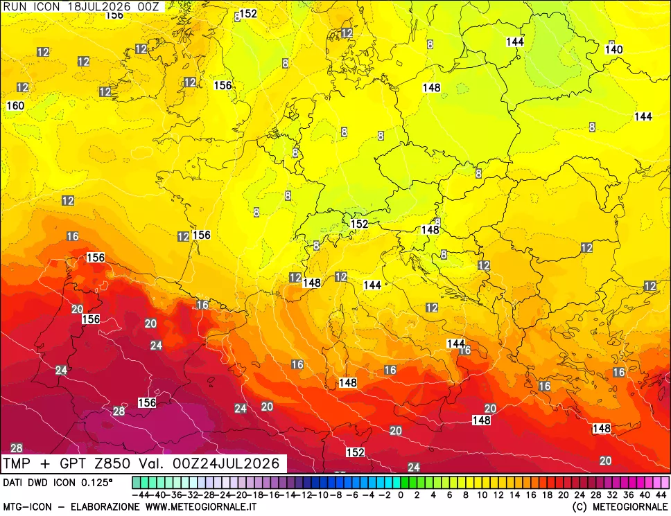 mappa 850 hPa Temp + GPT