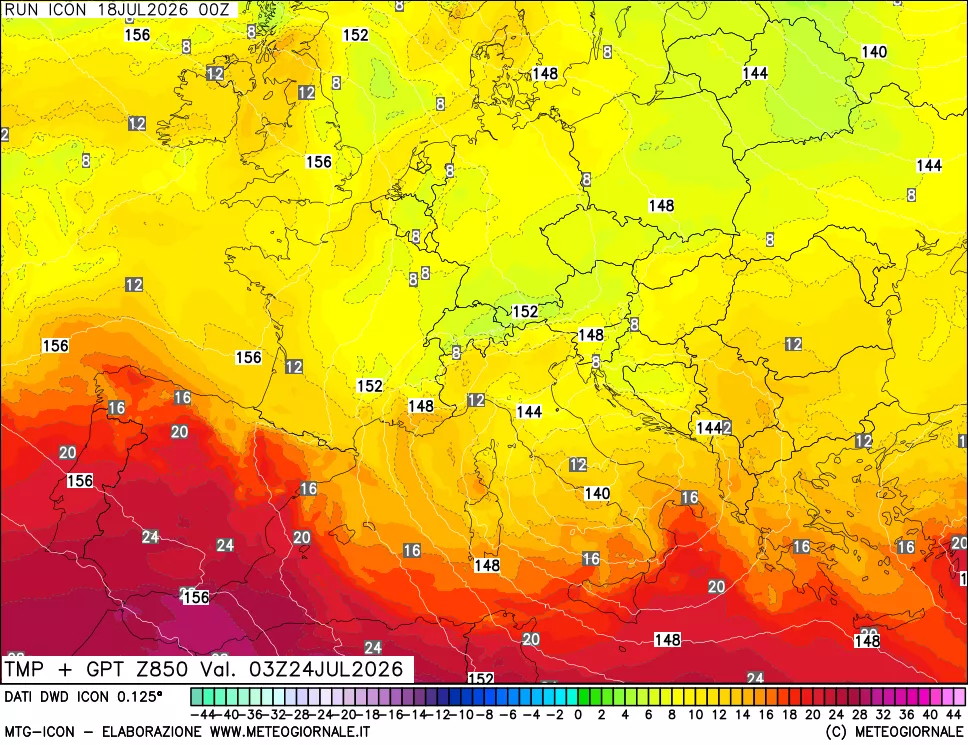 mappa 850 hPa Temp + GPT