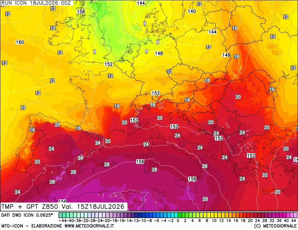 mappa 850 hPa Temp + GPT