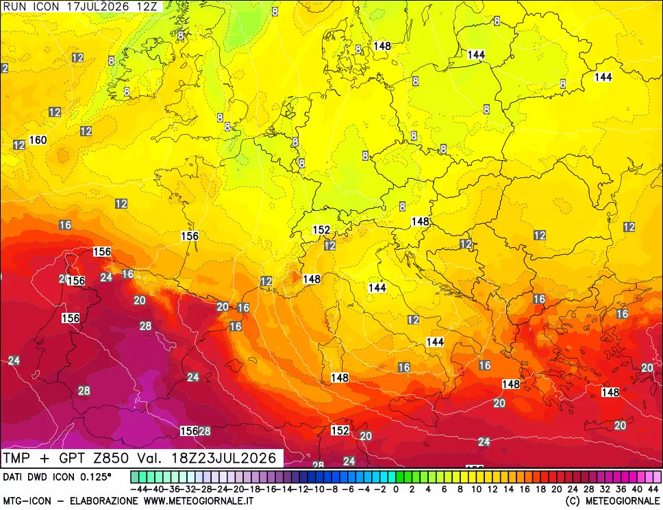 mappa 850 hPa Temp + GPT