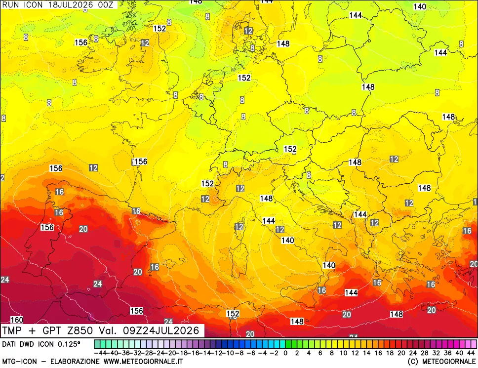 mappa 850 hPa Temp + GPT