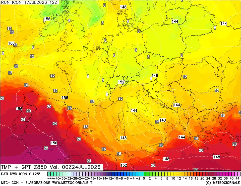 mappa 850 hPa Temp + GPT