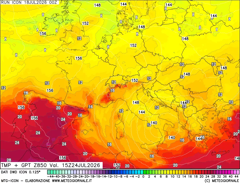 mappa 850 hPa Temp + GPT