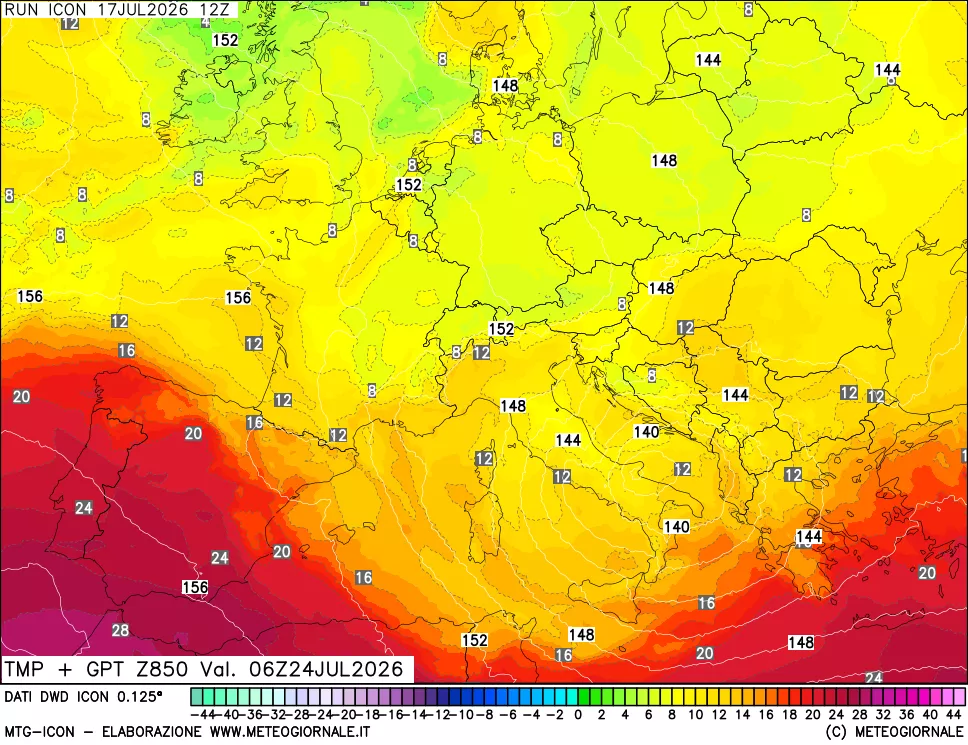 mappa 850 hPa Temp + GPT