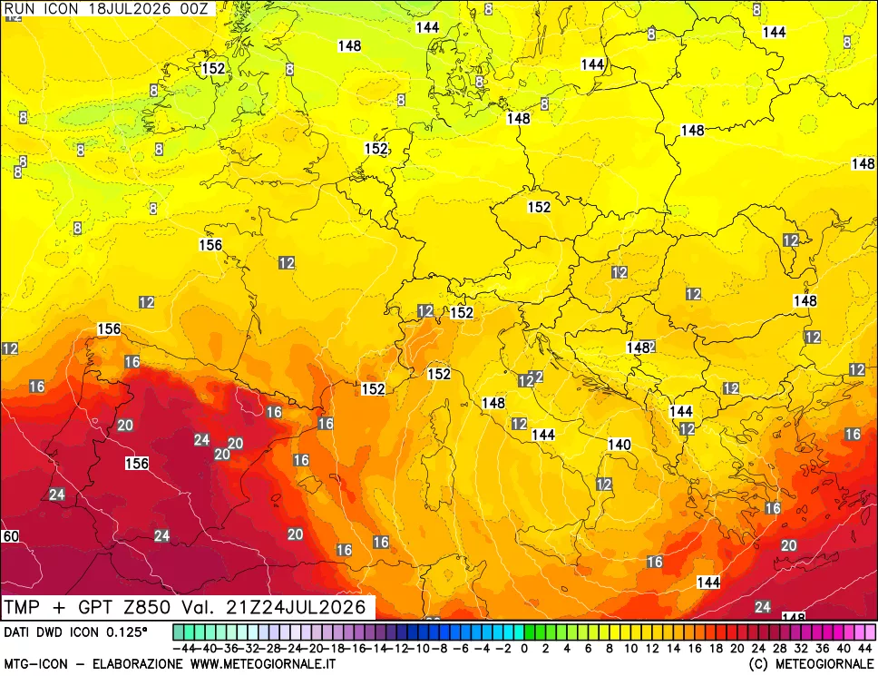 mappa 850 hPa Temp + GPT