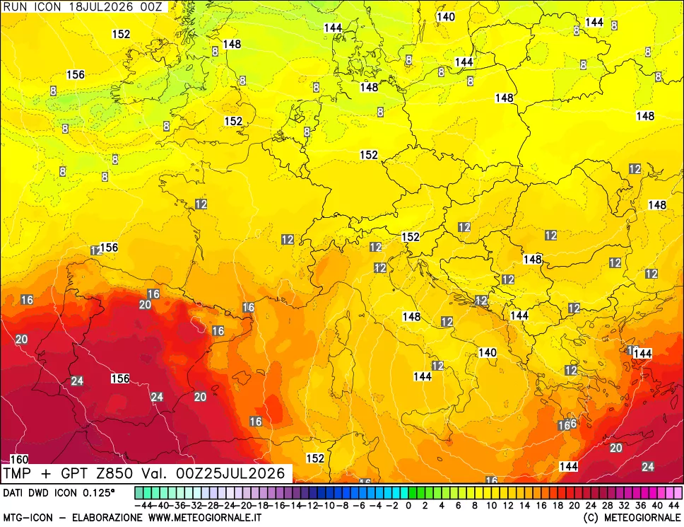 mappa 850 hPa Temp + GPT