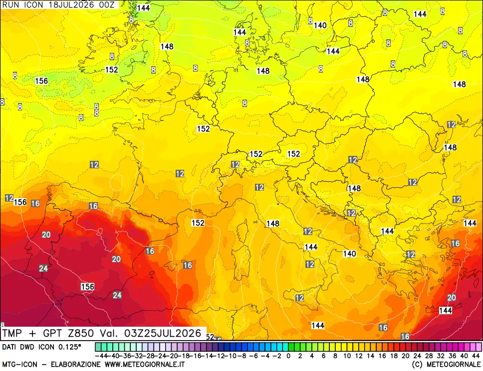 mappa 850 hPa Temp + GPT