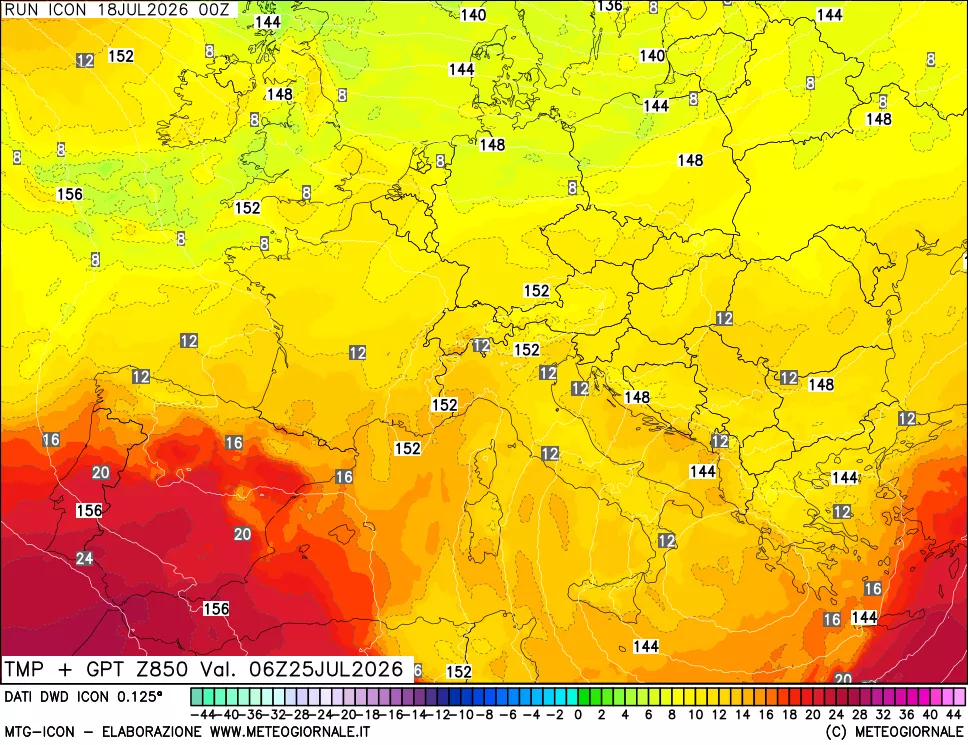 mappa 850 hPa Temp + GPT