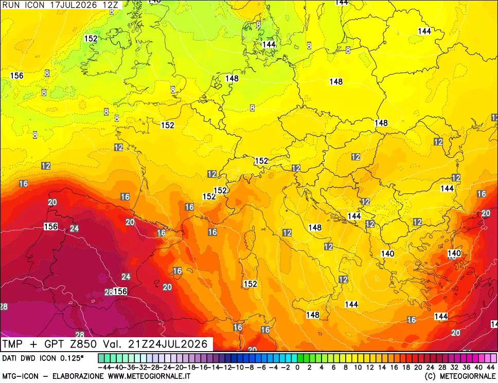 mappa 850 hPa Temp + GPT