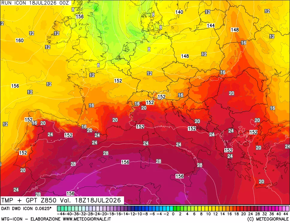 mappa 850 hPa Temp + GPT