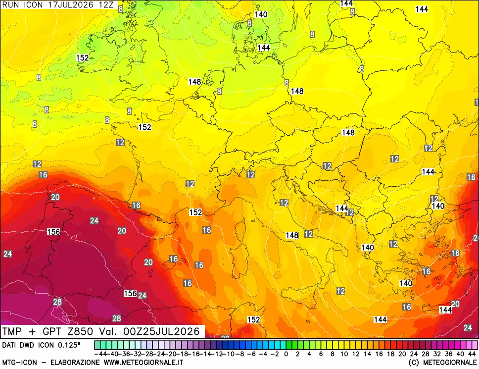 mappa 850 hPa Temp + GPT