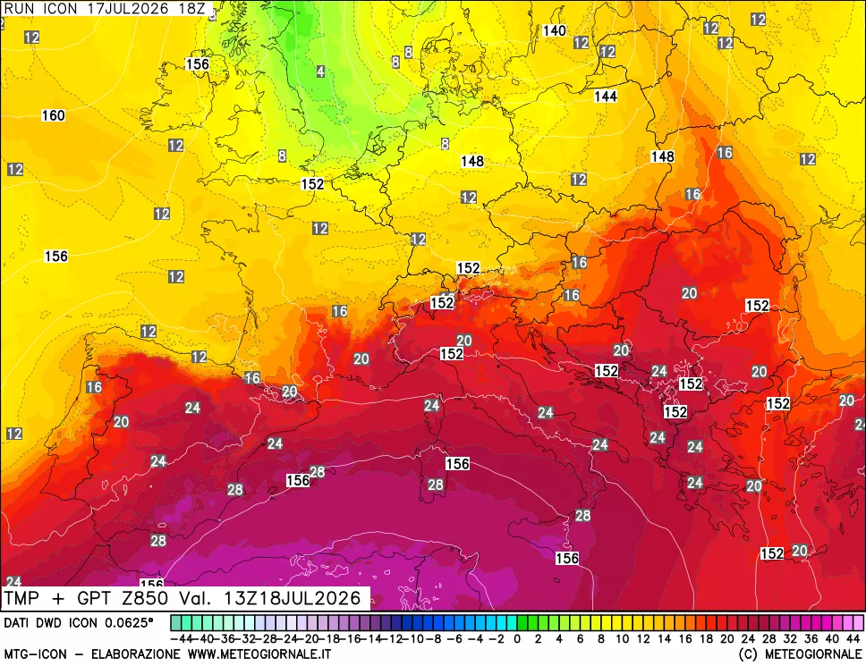 mappa 850 hPa Temp + GPT