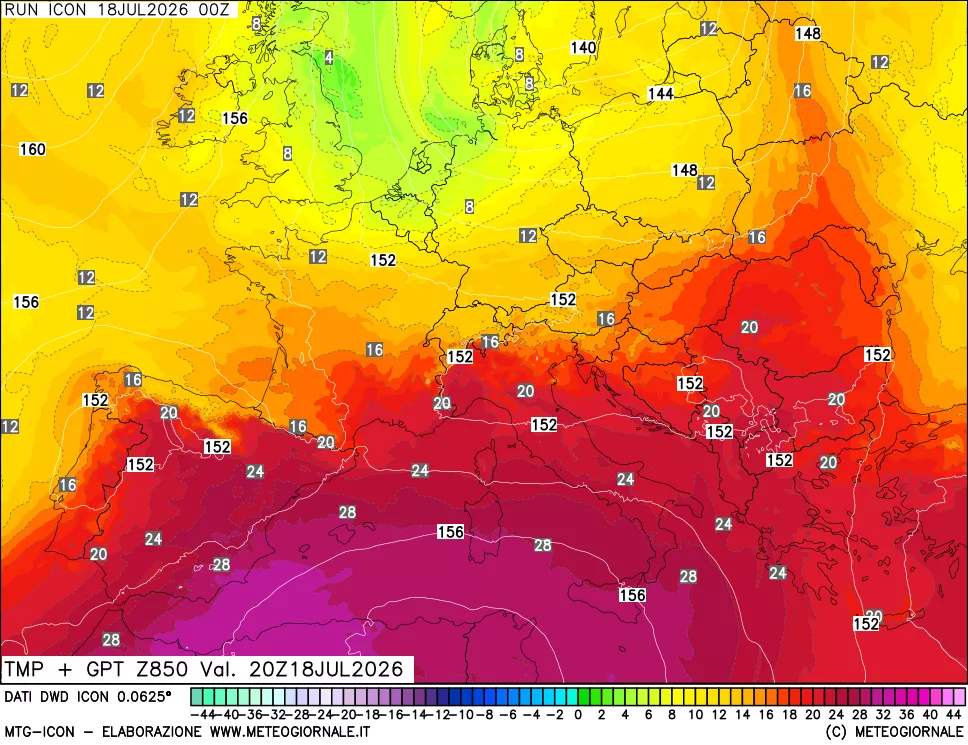 mappa 850 hPa Temp + GPT
