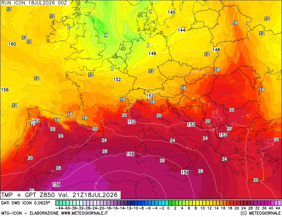 mappa 850 hPa Temp + GPT