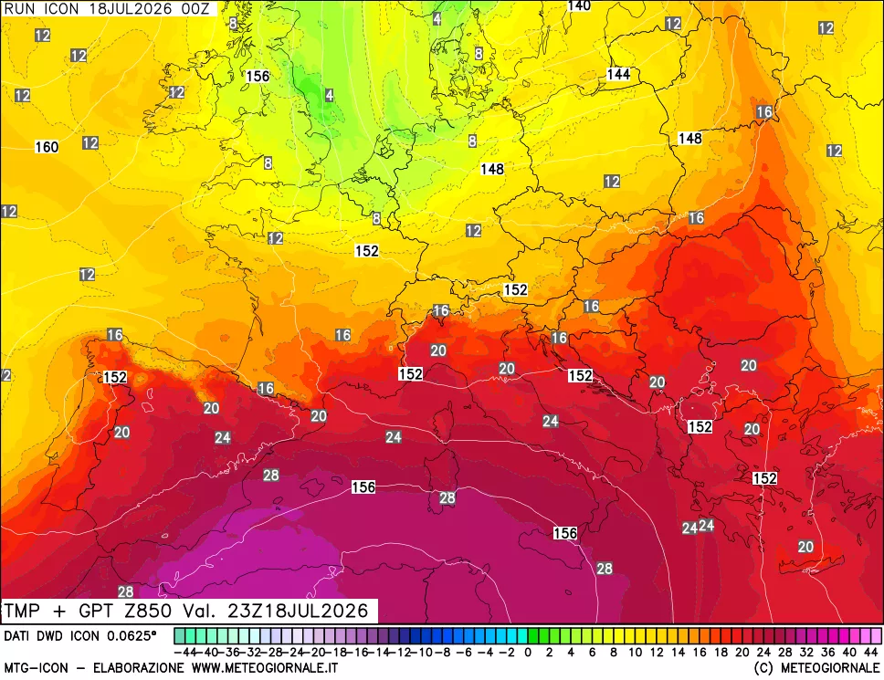 mappa 850 hPa Temp + GPT