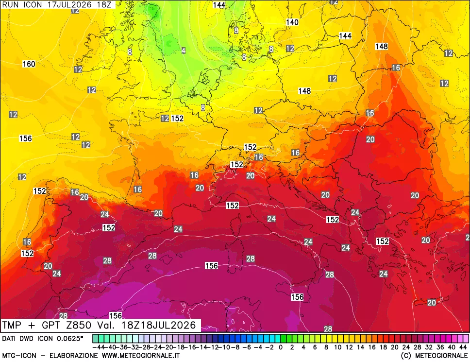 mappa 850 hPa Temp + GPT