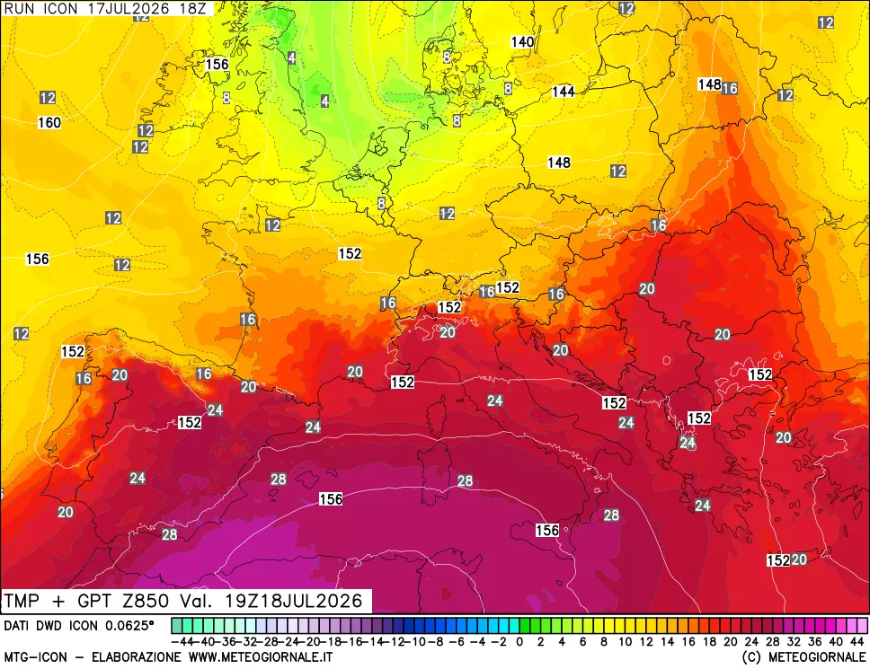 mappa 850 hPa Temp + GPT