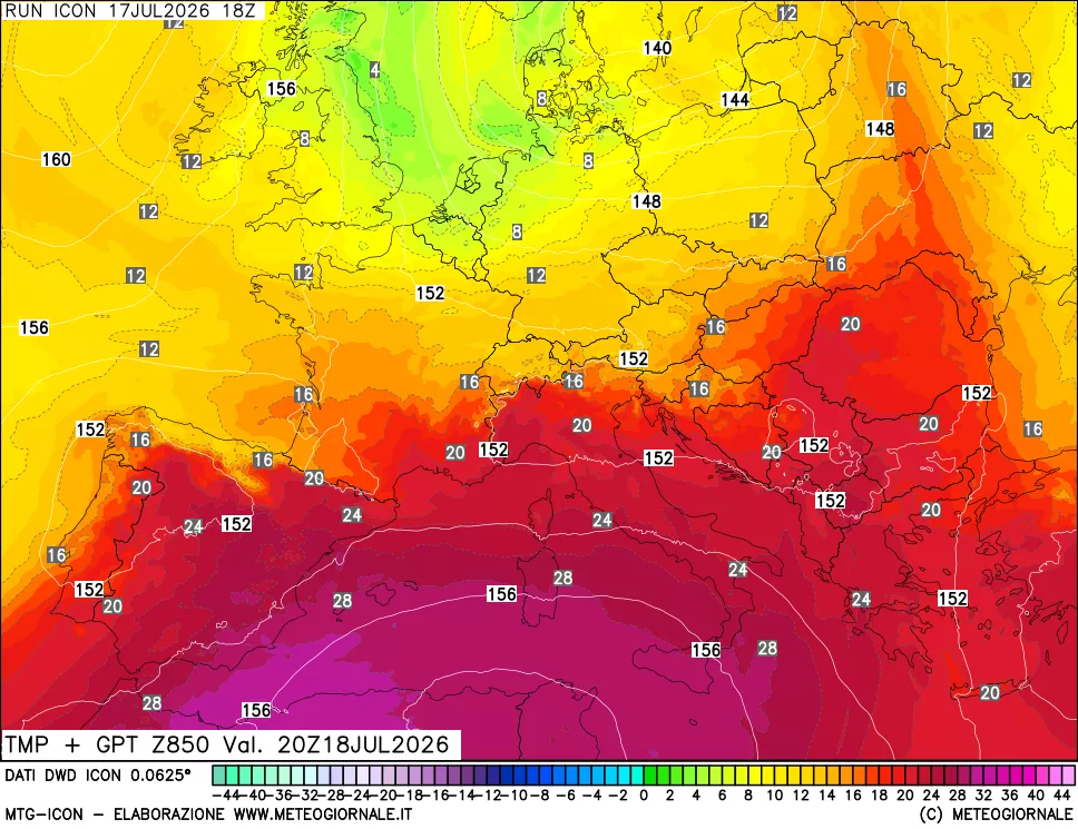 mappa 850 hPa Temp + GPT