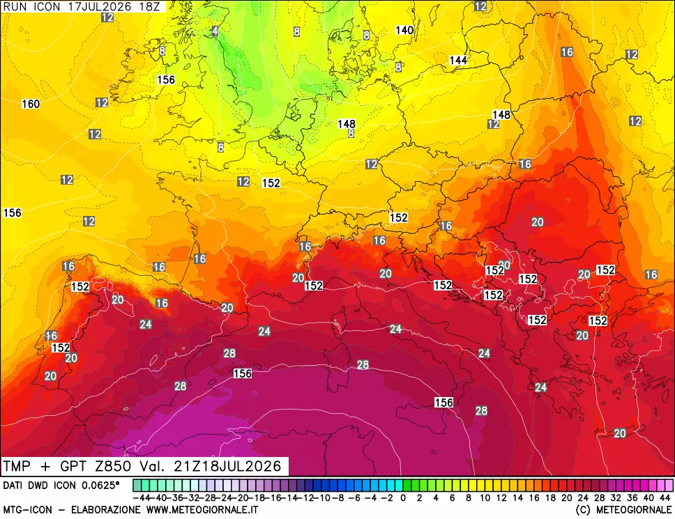 mappa 850 hPa Temp + GPT