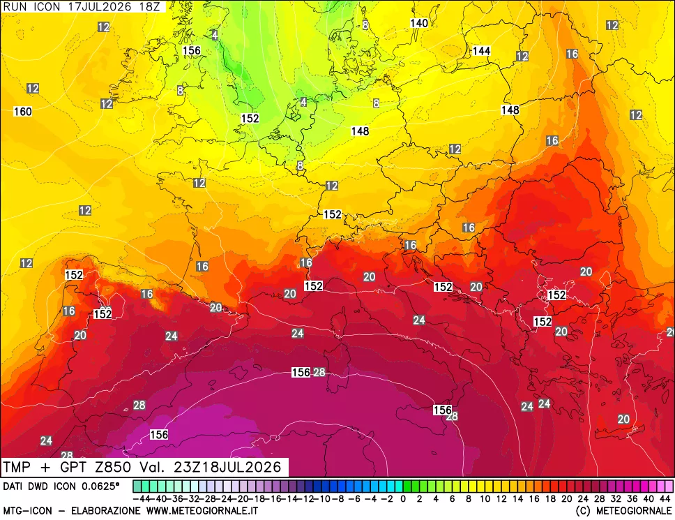 mappa 850 hPa Temp + GPT