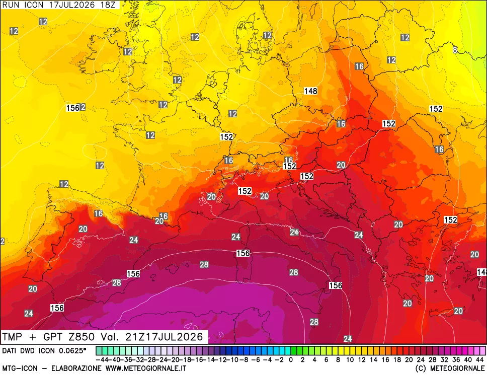 mappa 850 hPa Temp + GPT