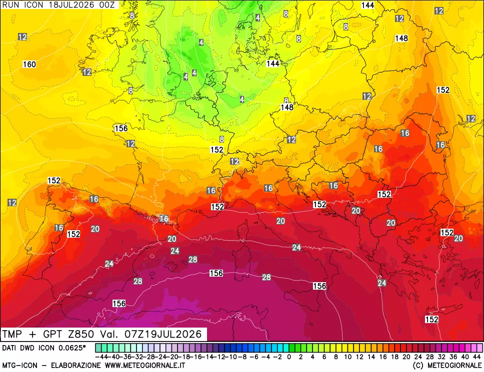 mappa 850 hPa Temp + GPT