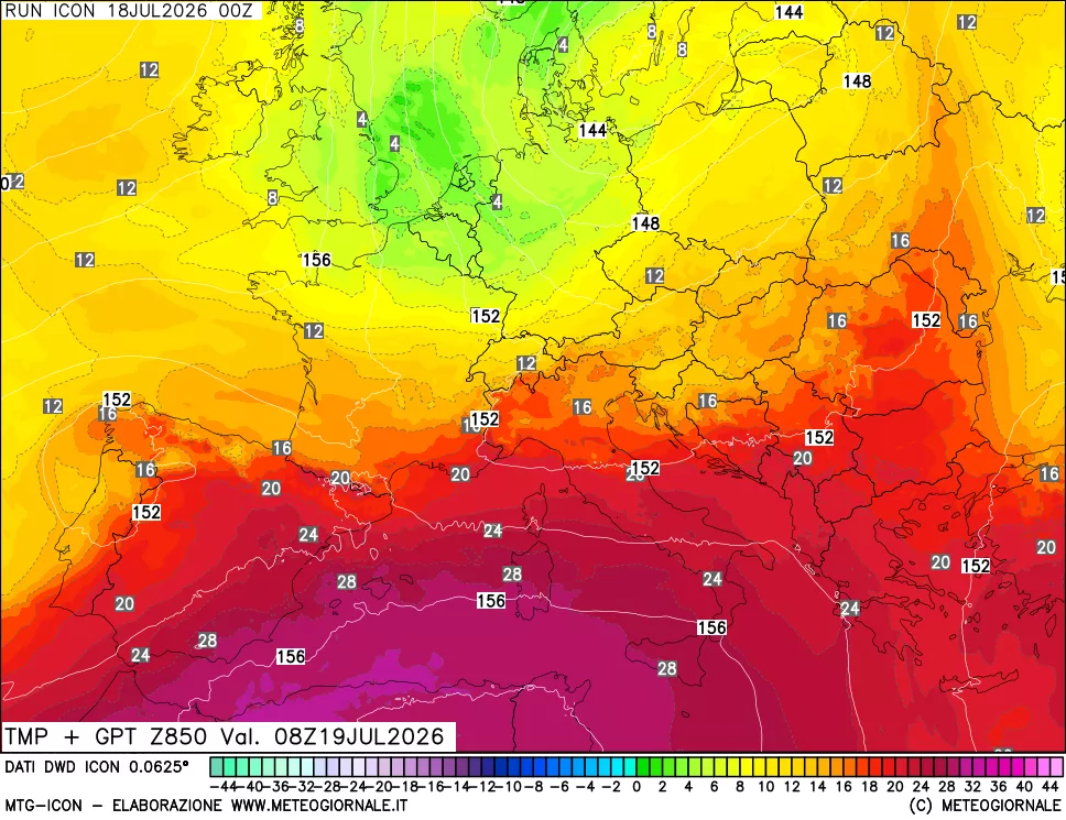 mappa 850 hPa Temp + GPT