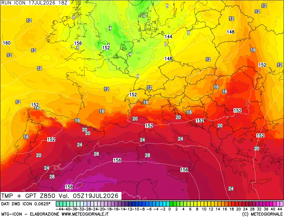 mappa 850 hPa Temp + GPT