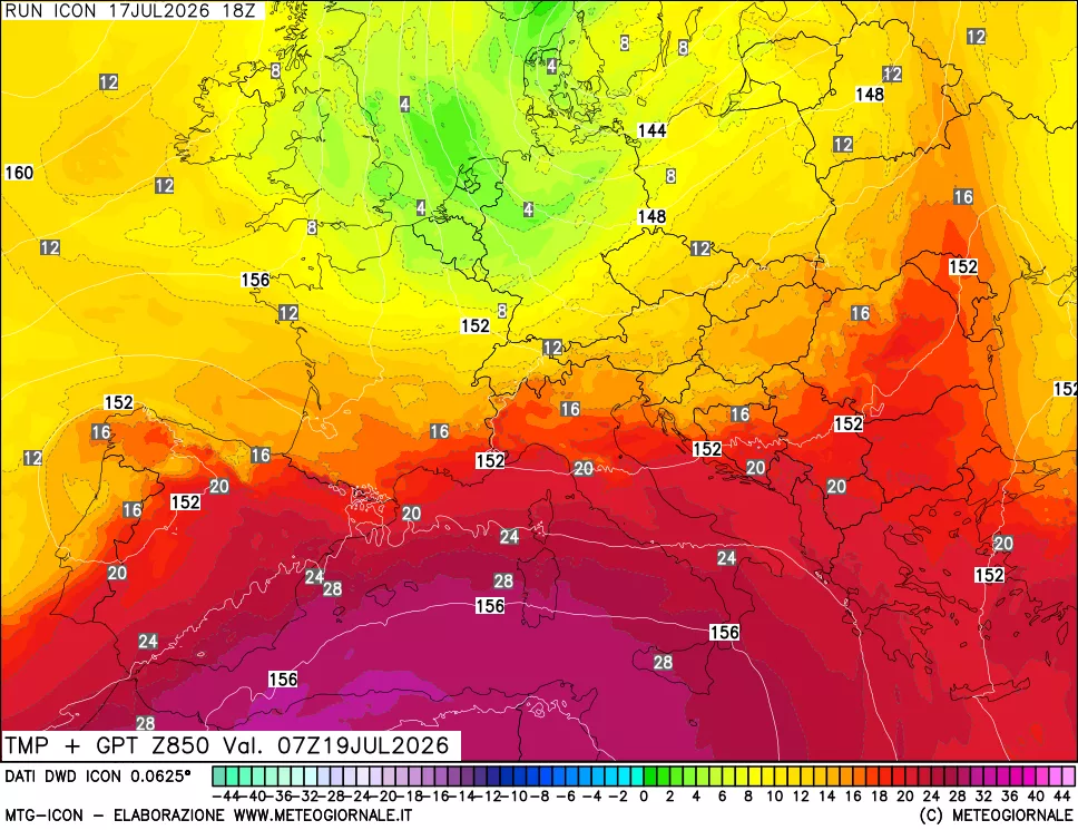 mappa 850 hPa Temp + GPT