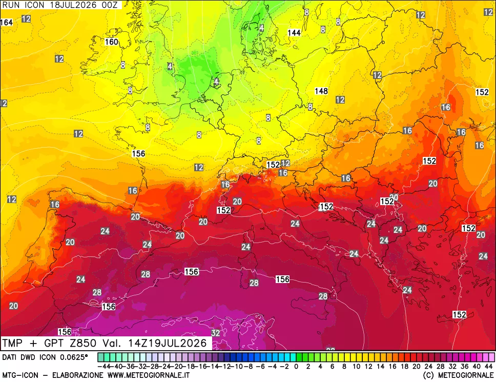 mappa 850 hPa Temp + GPT