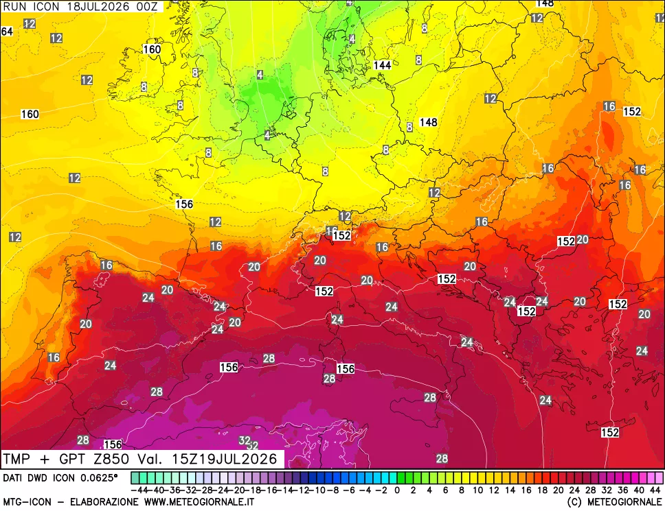 mappa 850 hPa Temp + GPT