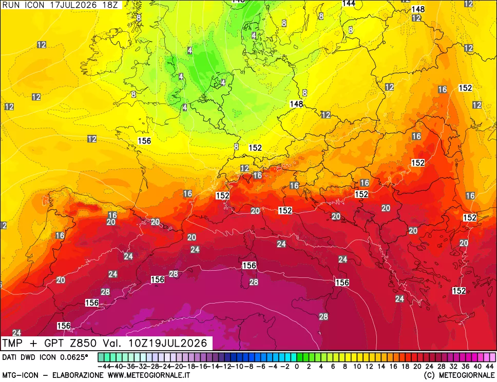 mappa 850 hPa Temp + GPT