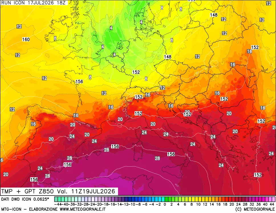 mappa 850 hPa Temp + GPT