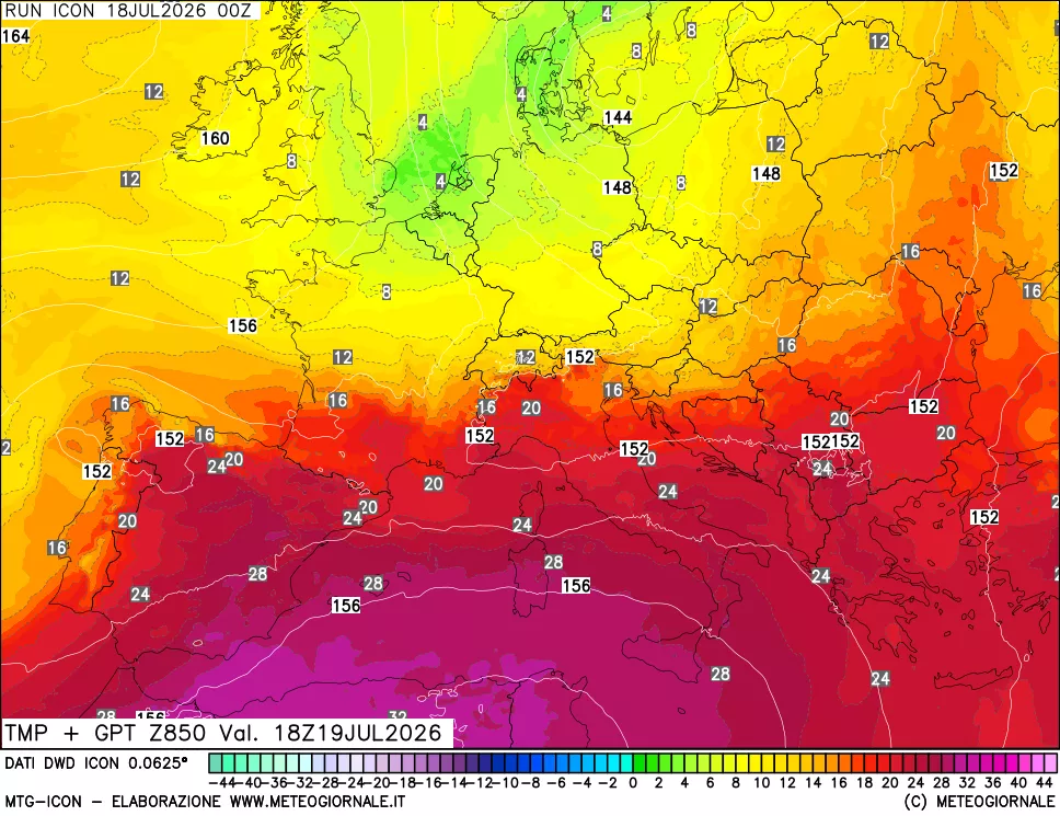 mappa 850 hPa Temp + GPT