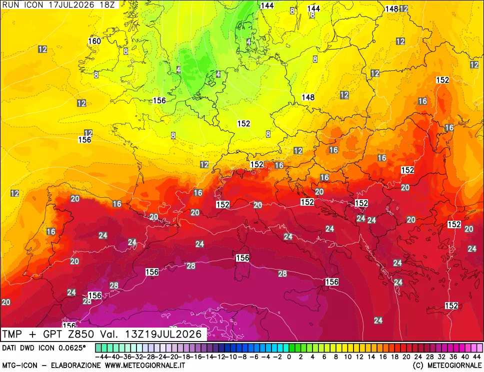 mappa 850 hPa Temp + GPT