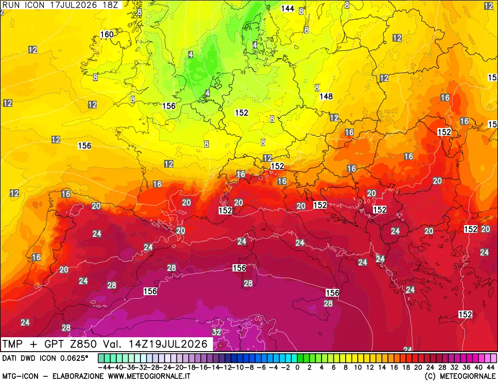 mappa 850 hPa Temp + GPT
