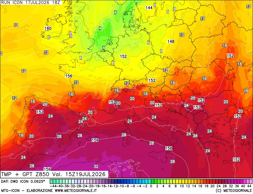 mappa 850 hPa Temp + GPT